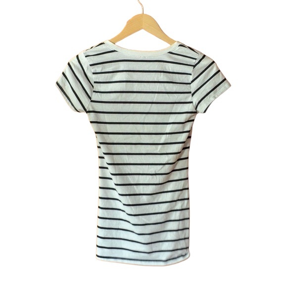 “Heart & Hips” Black & White Striped V-Neck T-Shirt | 2 for $10 Bundle Item - Picture 2 of 3